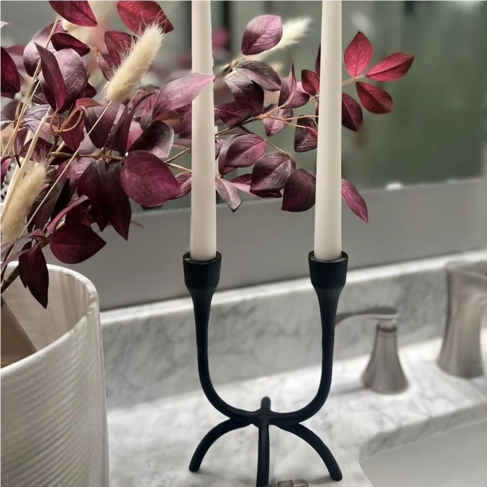 Studio McGee Aluminum Dual Candle Holder Black-Threshold